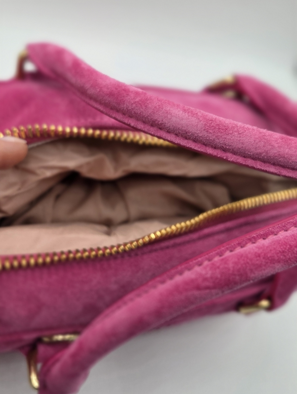 Miu Miu Arcadie Hot Pink Suede Satchel Handbag Purse NWT Authentic - Picture 10 of 15